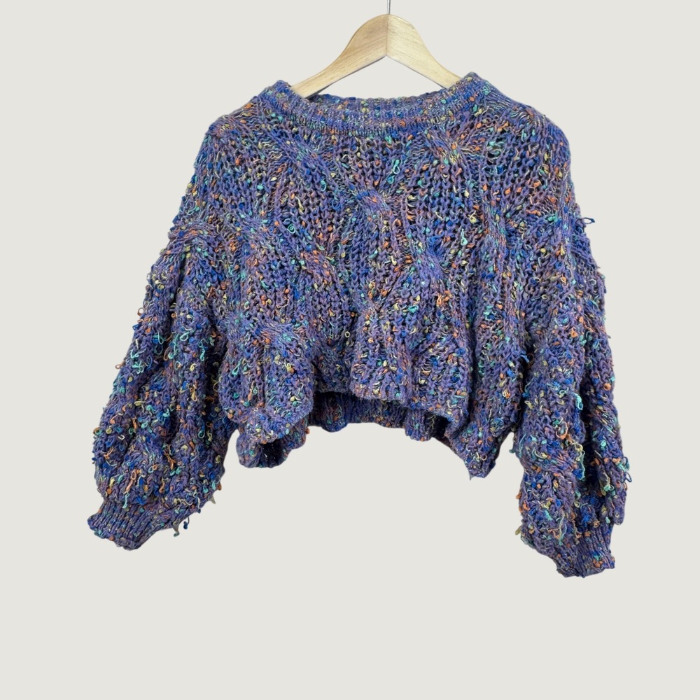 As Know As Pinky Japan Sweater OS Purple Chunky Cable Knit Cropped